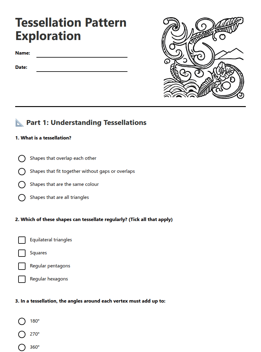 Tessellation Pattern Exploration worksheet preview