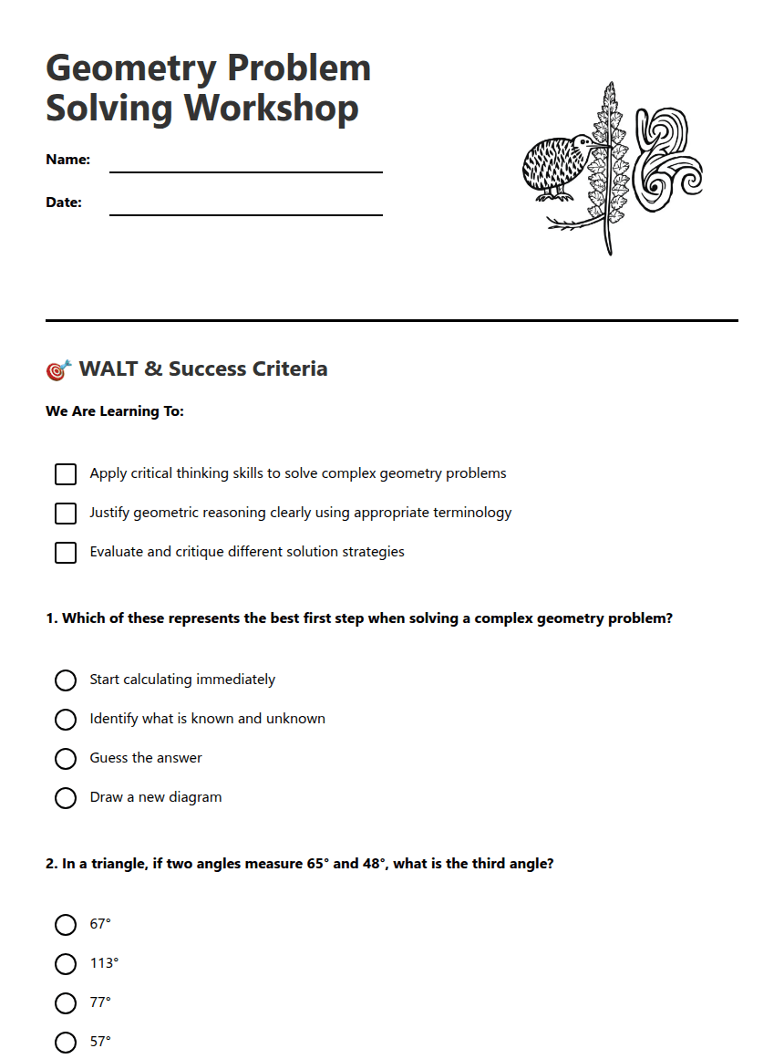 Geometry Problem Solving Workshop worksheet preview