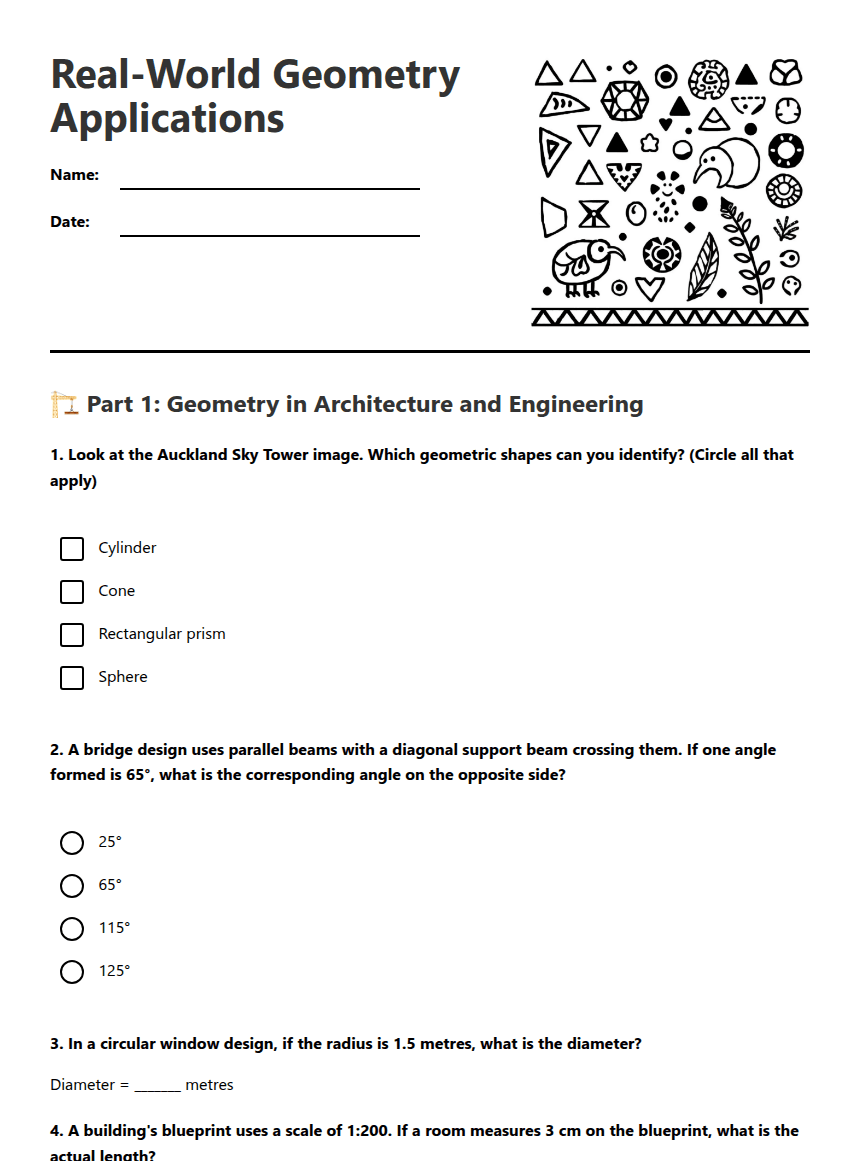 Real-World Geometry Applications worksheet preview