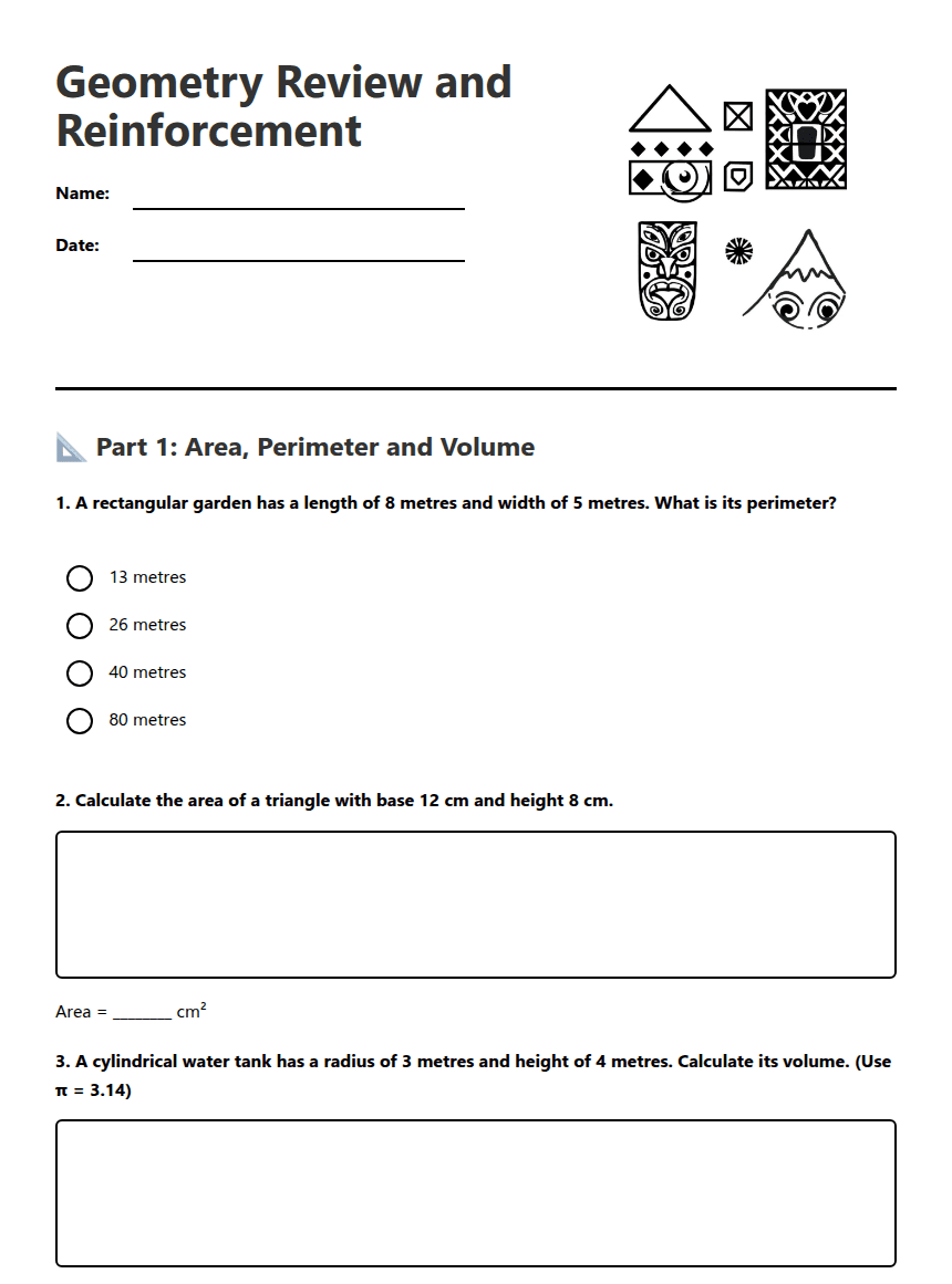 Geometry Review and Reinforcement worksheet preview