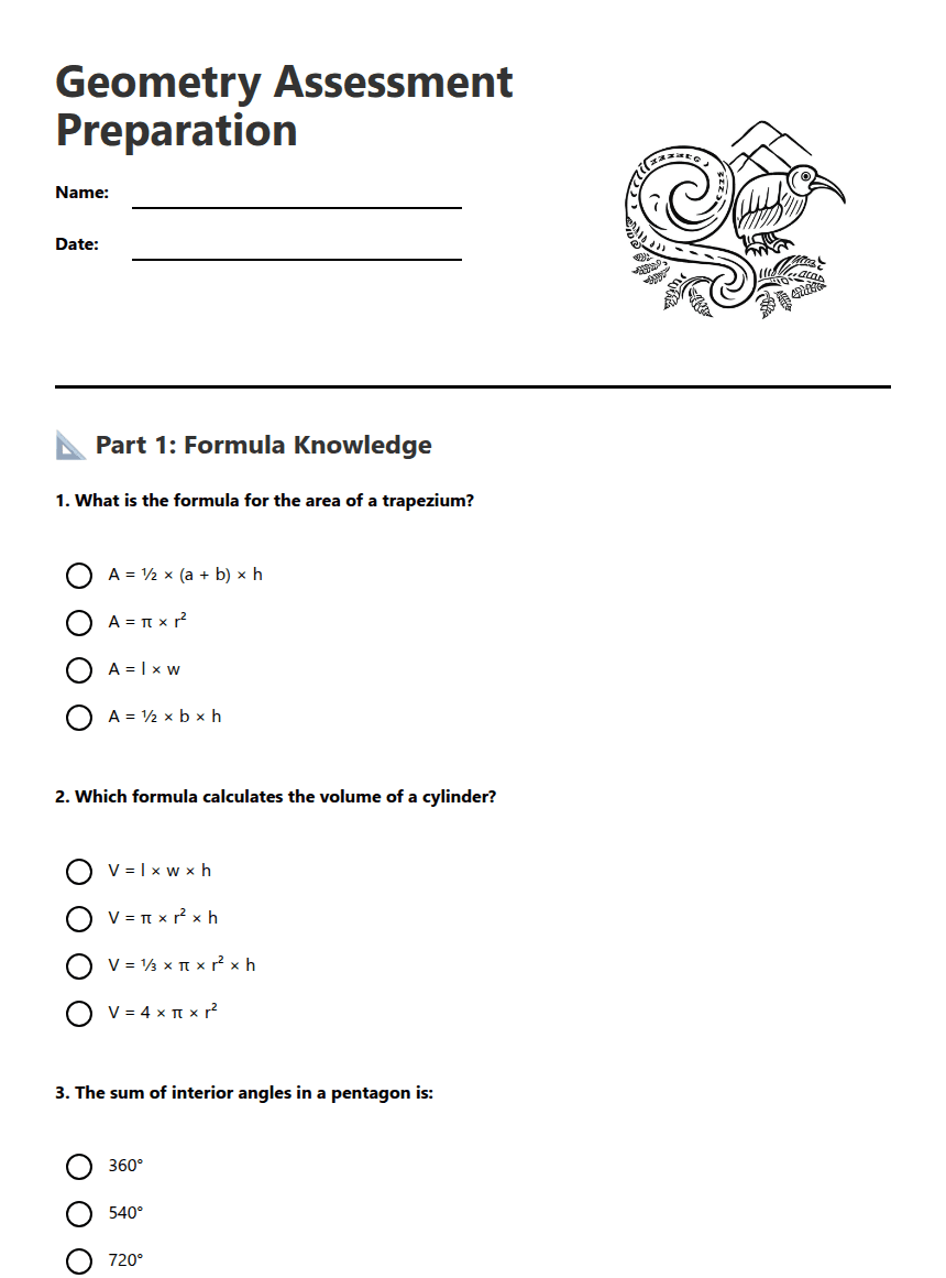 Geometry Assessment Preparation worksheet preview