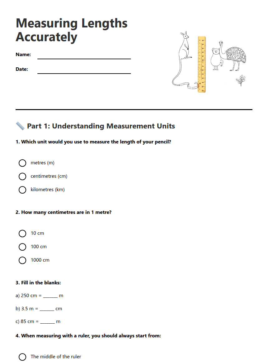 Measuring Lengths Accurately worksheet preview