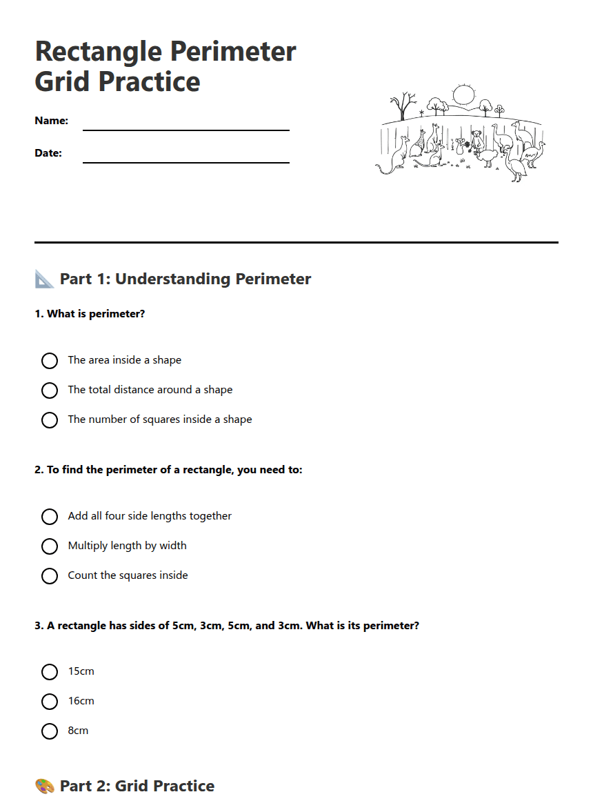 Rectangle Perimeter Grid Practice worksheet preview