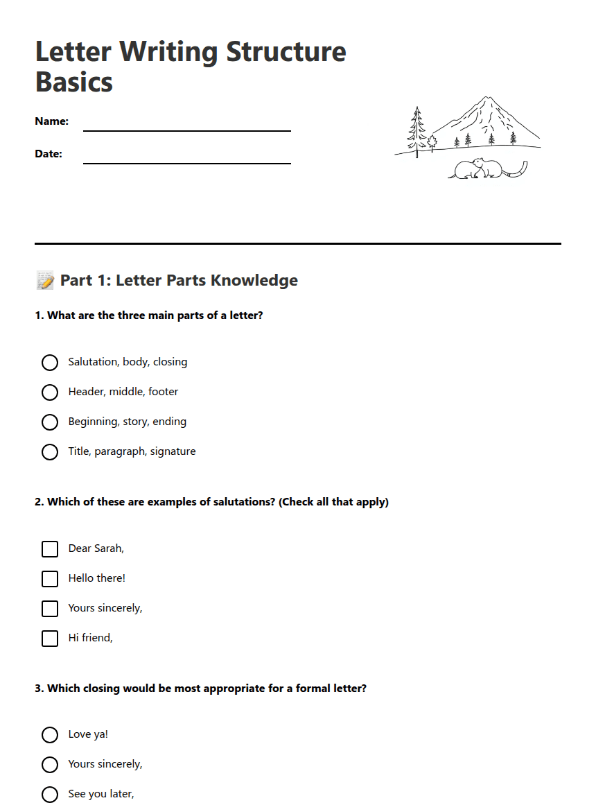 Letter Writing Structure Basics worksheet preview
