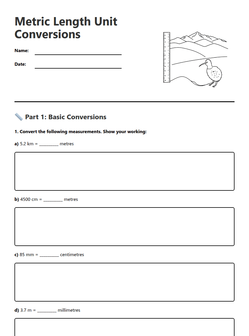 Metric Length Unit Conversions worksheet preview