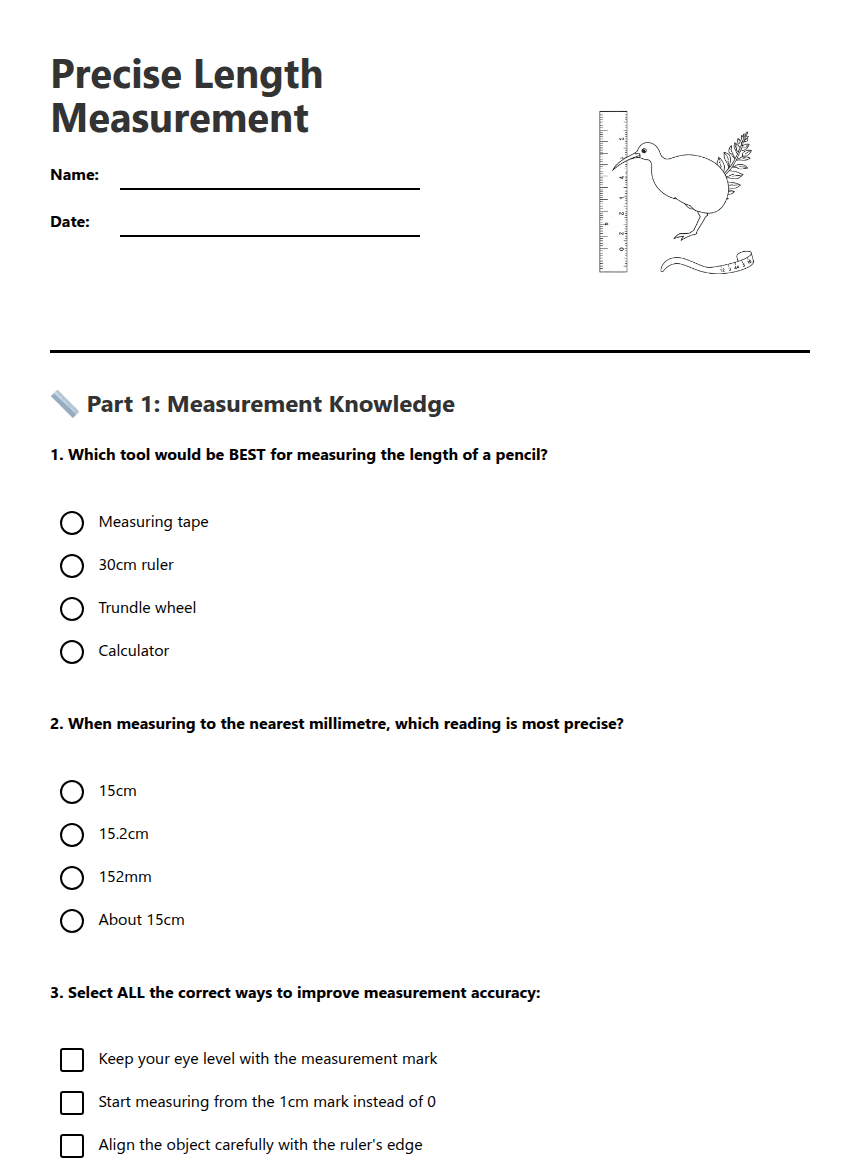 Precise Length Measurement worksheet preview