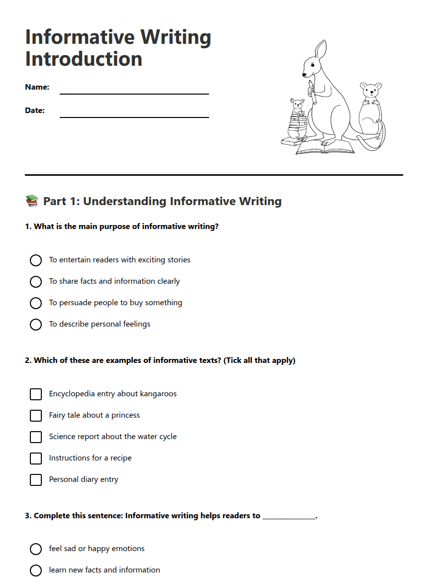 Informative Writing Introduction worksheet preview