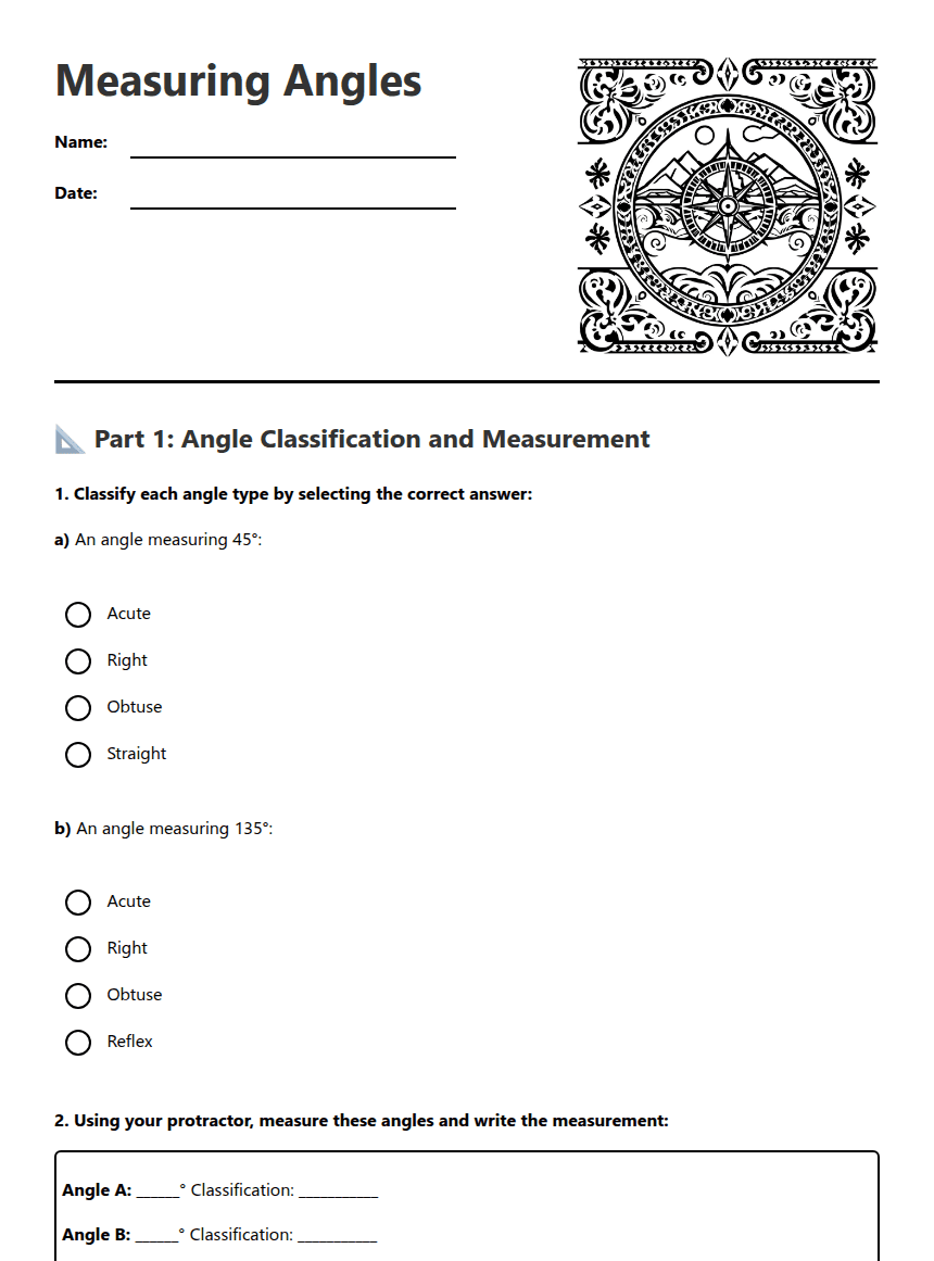 Measuring Angles worksheet preview