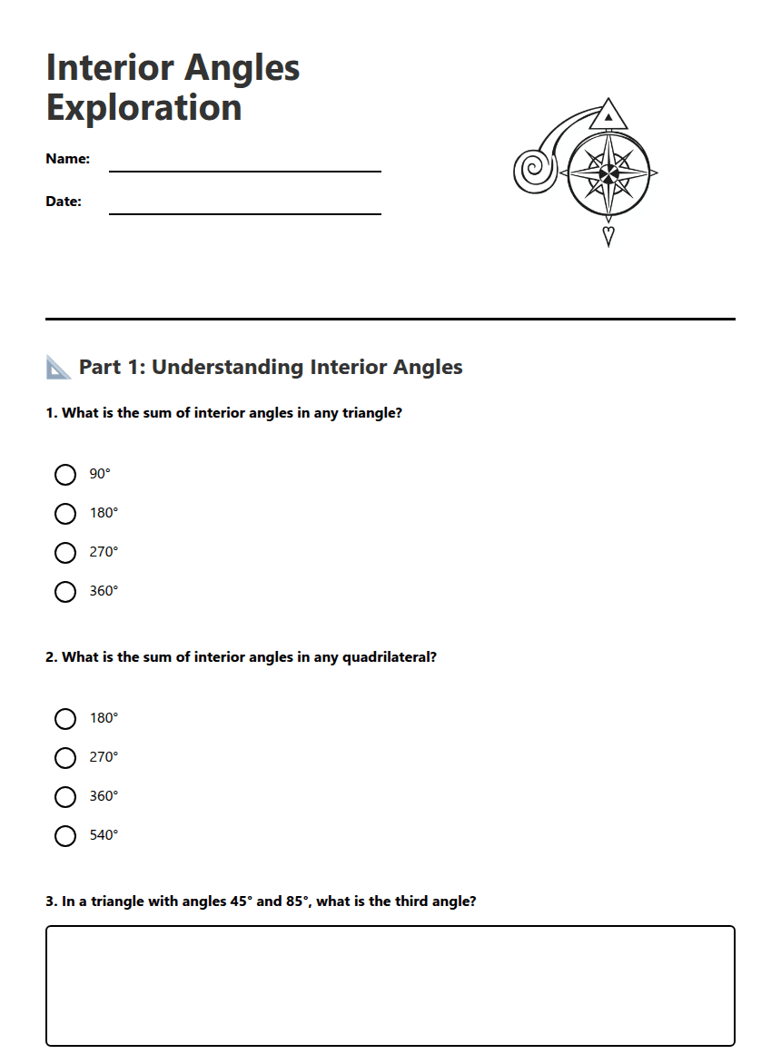 Interior Angles Exploration worksheet preview