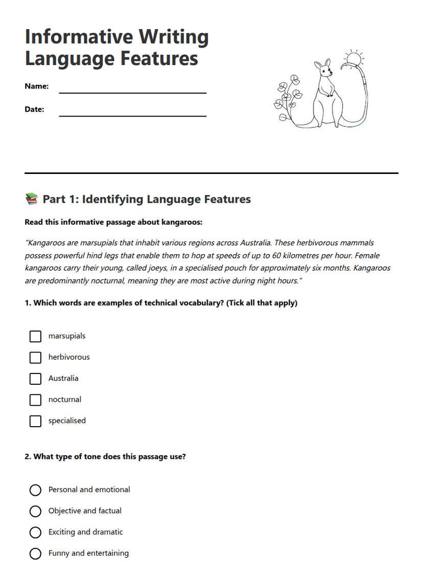 Informative Writing Language Features