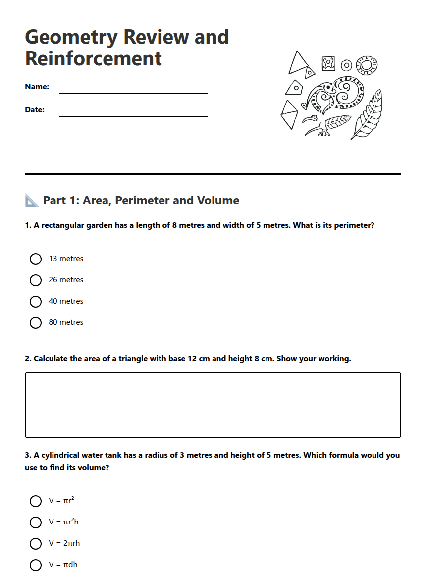 Geometry Review and Reinforcement worksheet preview
