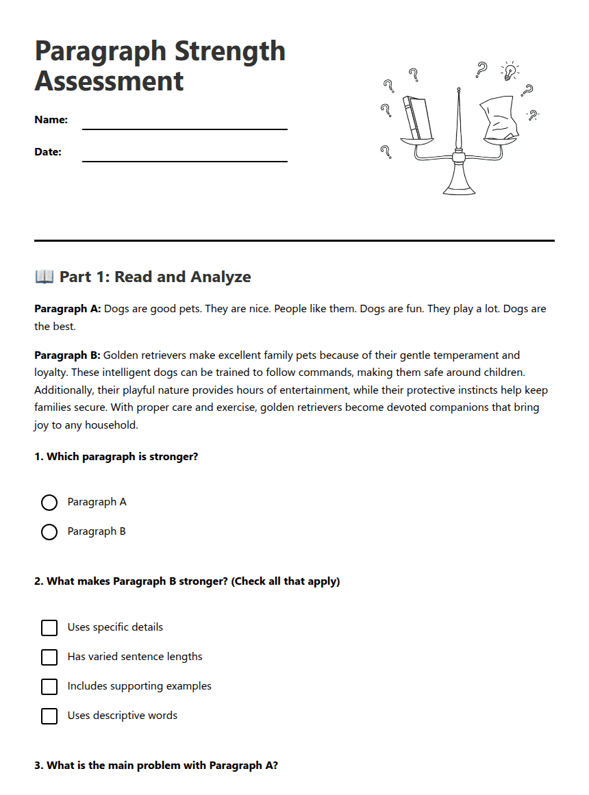 Paragraph Strength Assessment worksheet preview