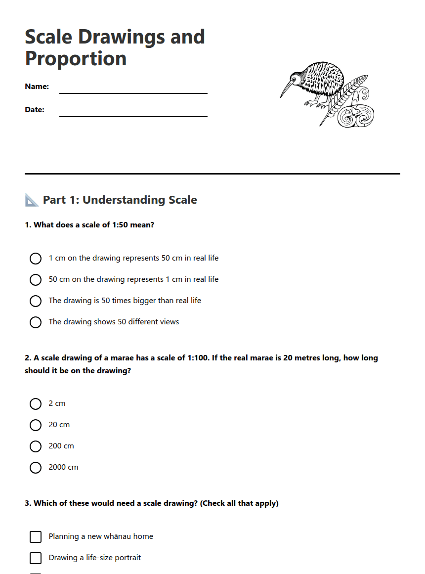 Scale Drawings and Proportion worksheet preview