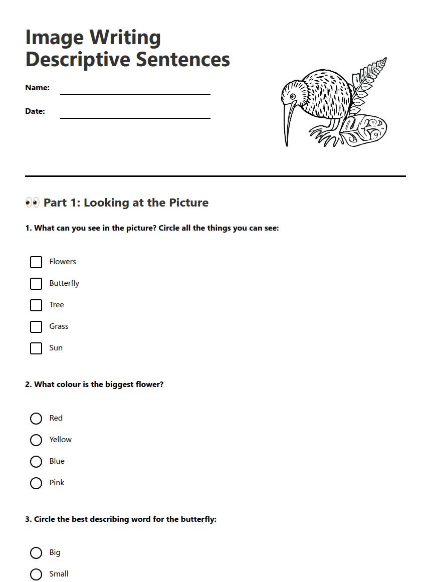 Image Writing Descriptive Sentences worksheet preview