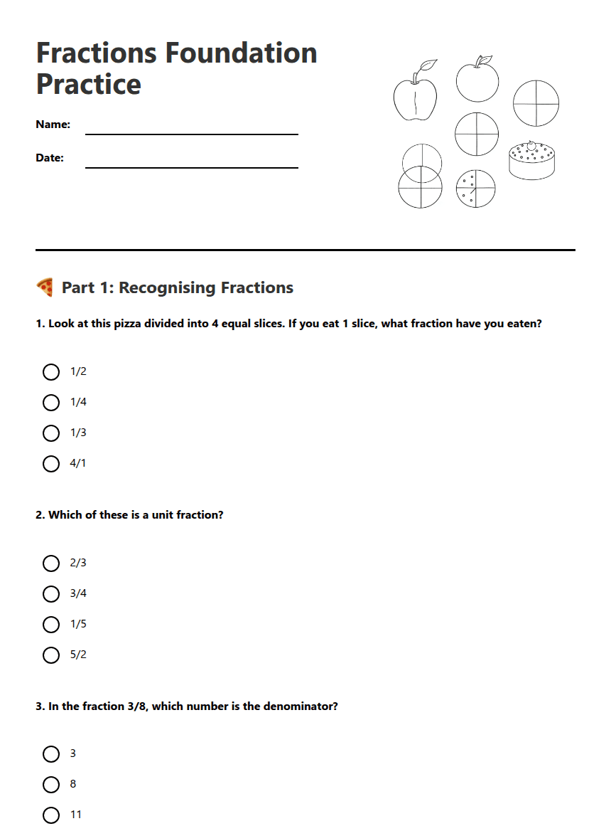 Fractions Foundation Practice worksheet preview