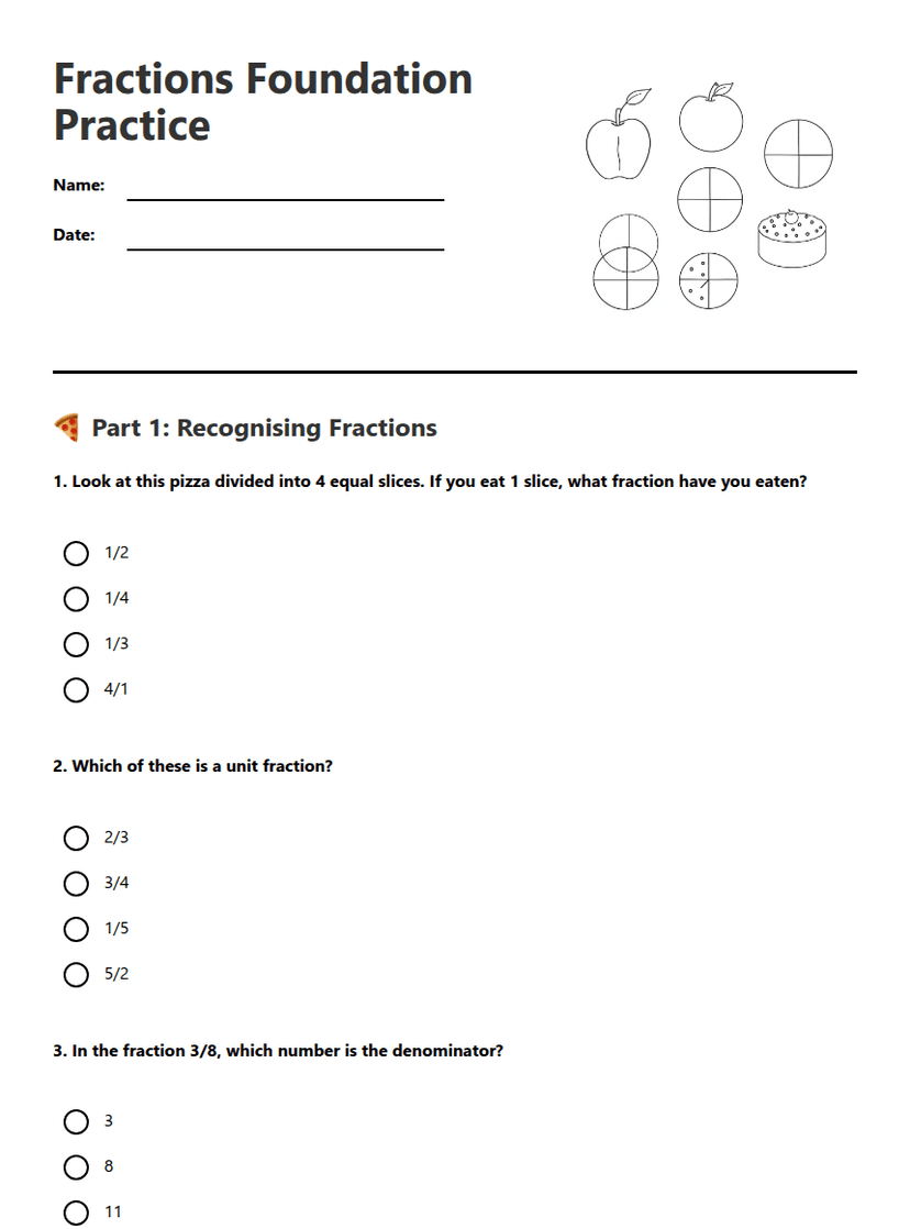 Fractions Foundation Practice