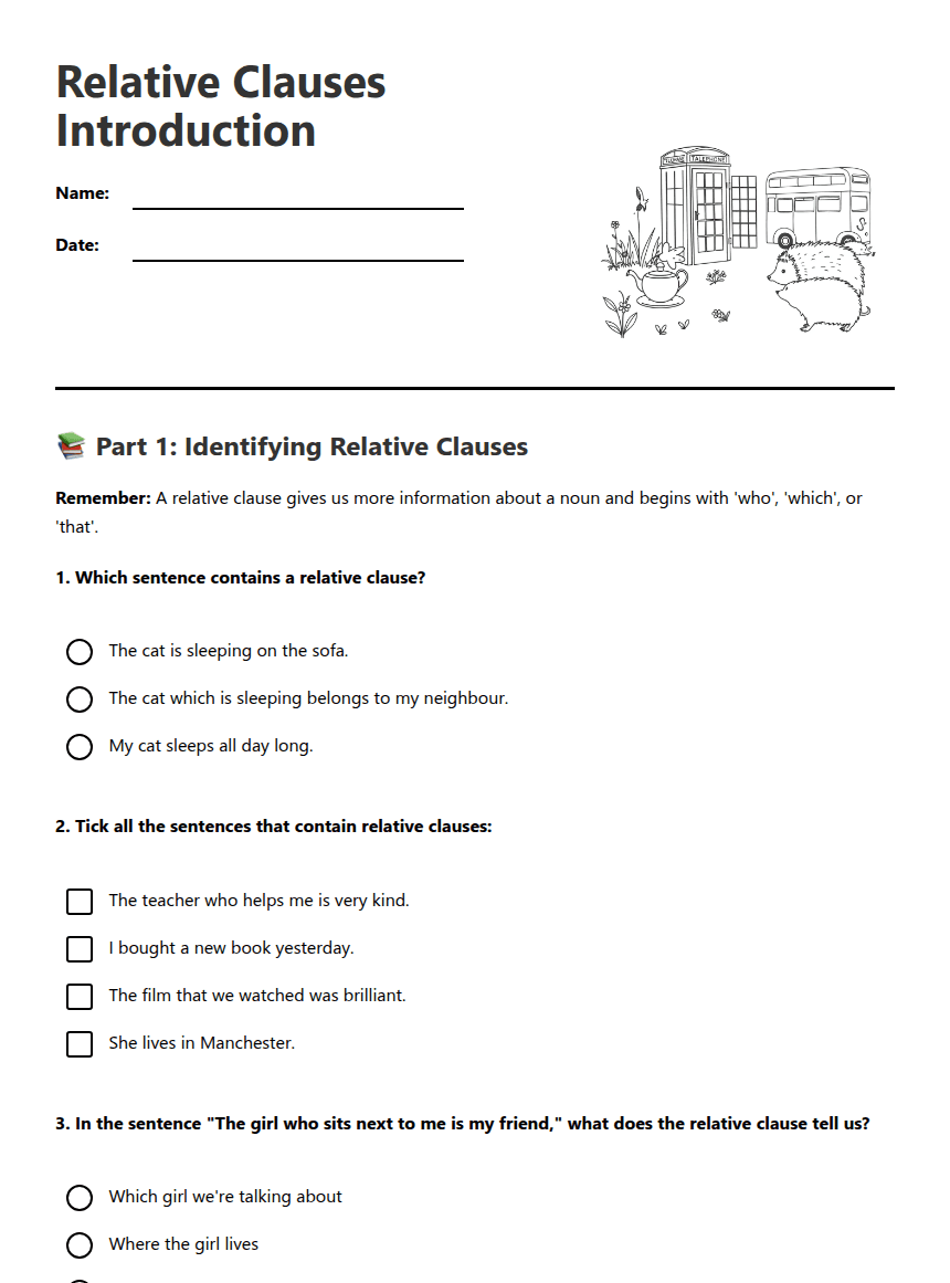 Relative Clauses Introduction worksheet preview