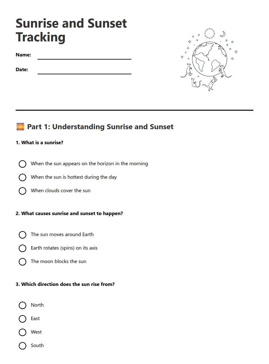 Sunrise and Sunset Tracking worksheet preview