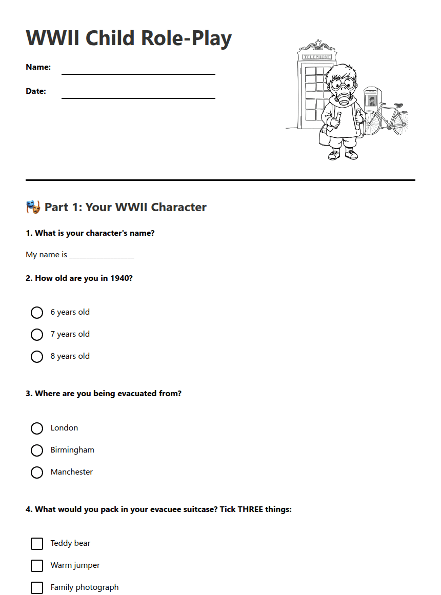 WWII Child Role-Play worksheet preview