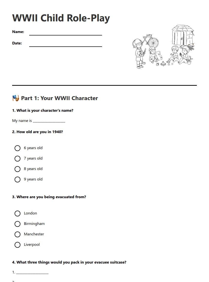 WWII Child Role-Play worksheet preview