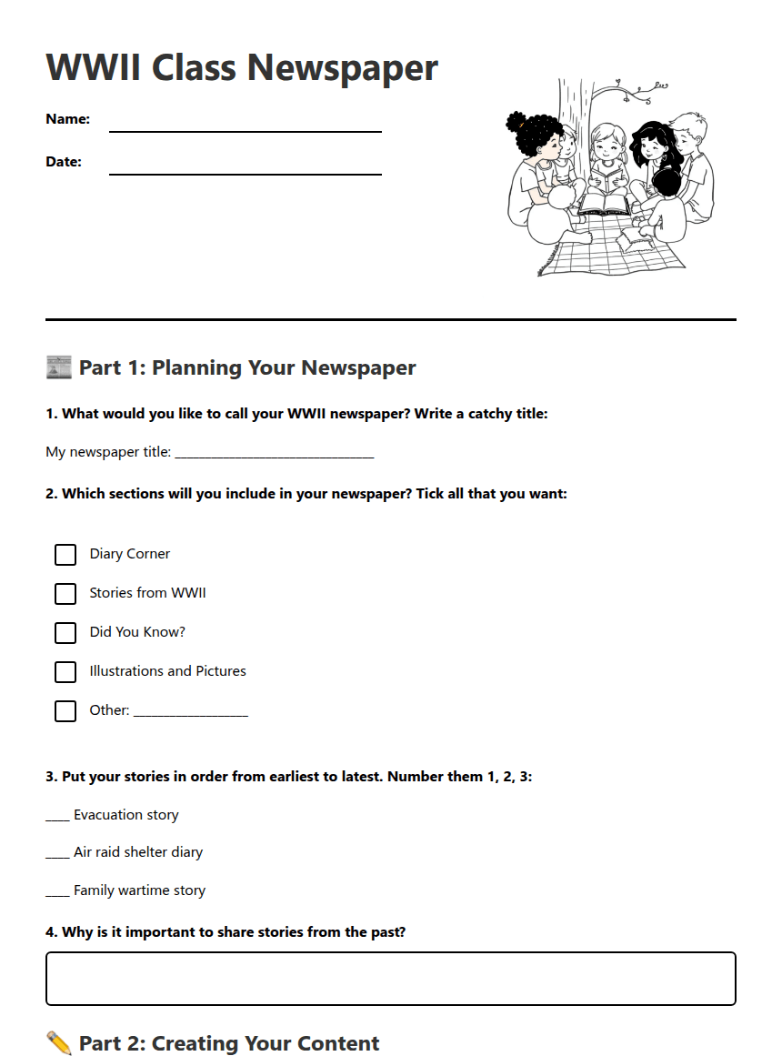 WWII Class Newspaper worksheet preview