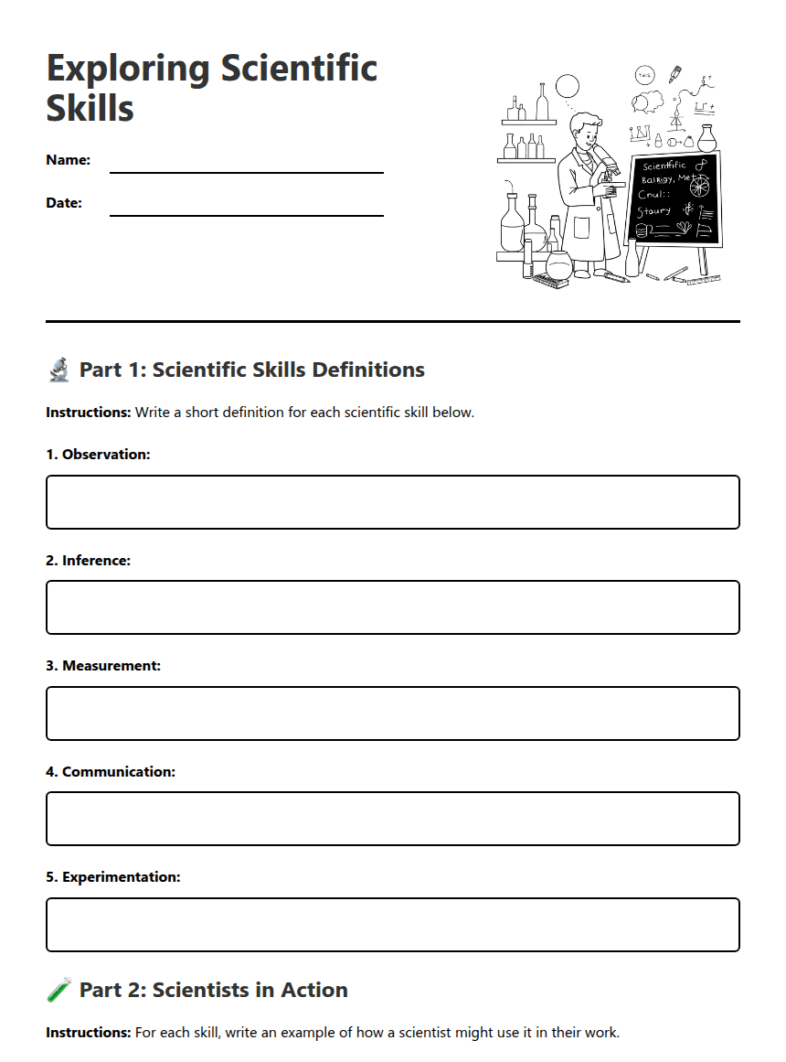 Exploring Scientific Skills worksheet preview
