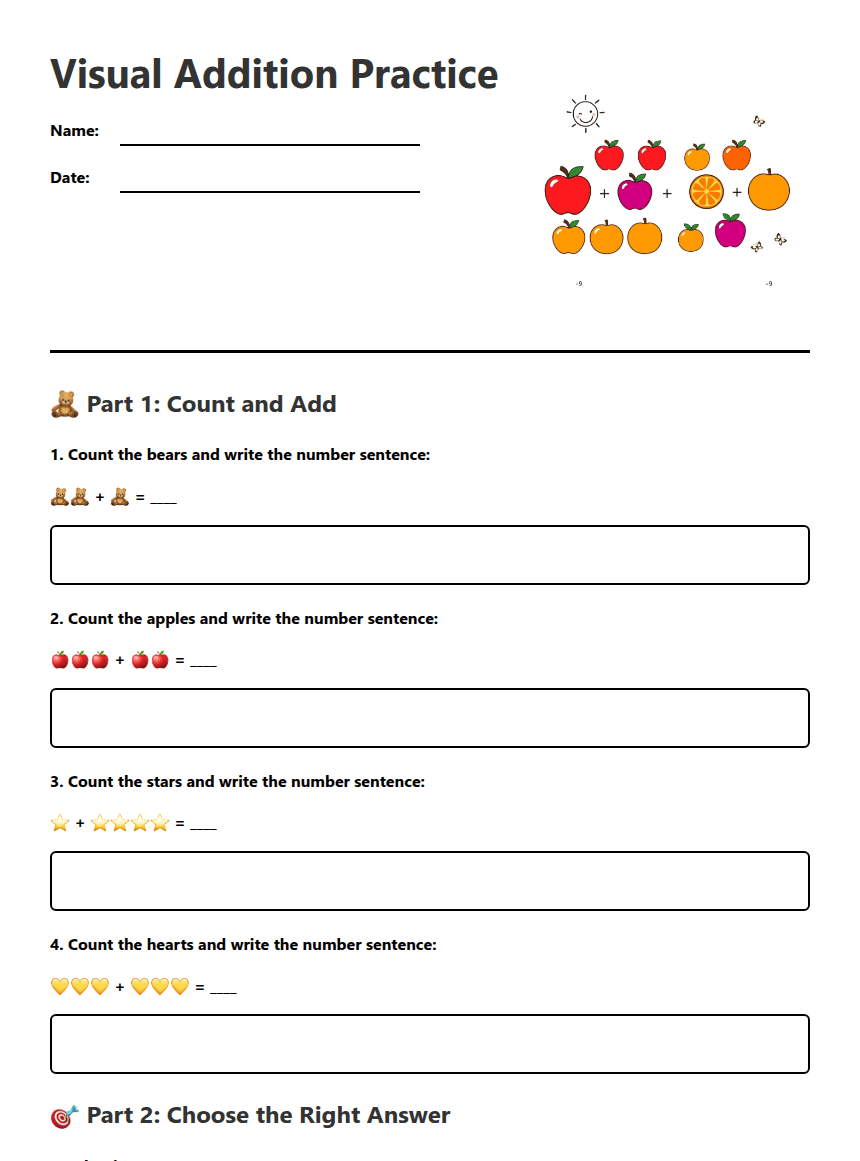 Visual Addition Practice worksheet preview