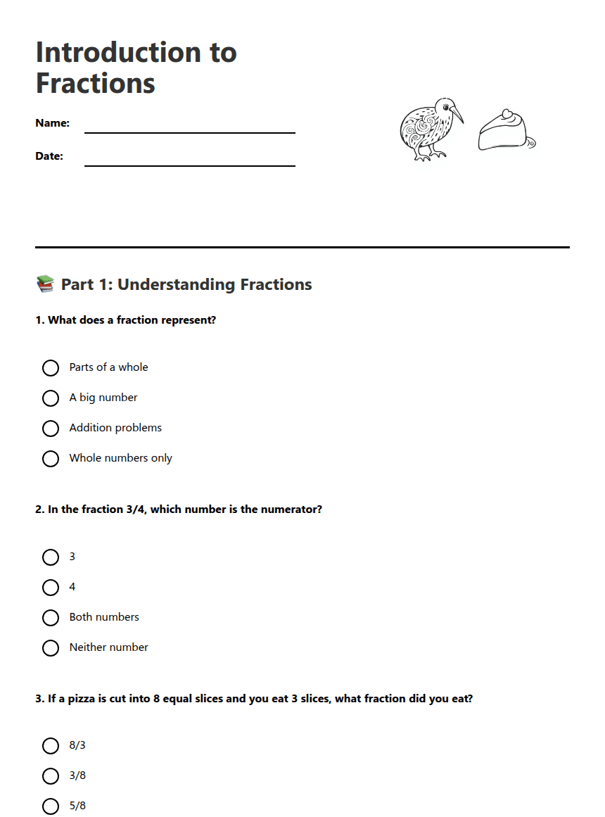 Introduction to Fractions worksheet preview