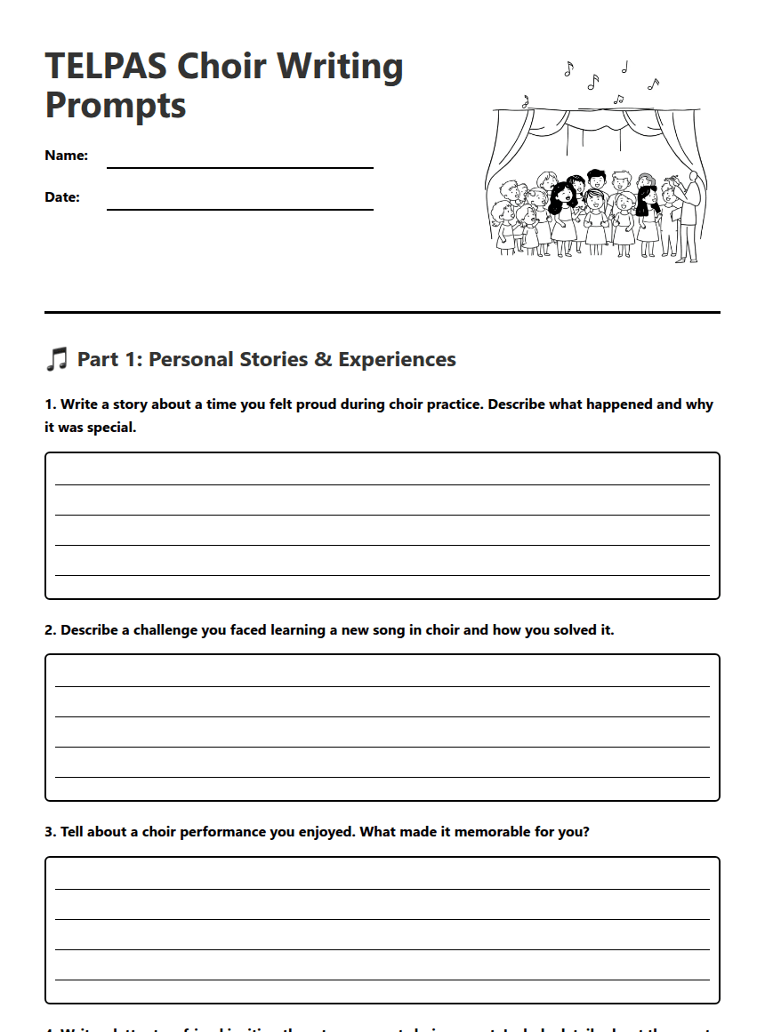 TELPAS Choir Writing Prompts worksheet preview