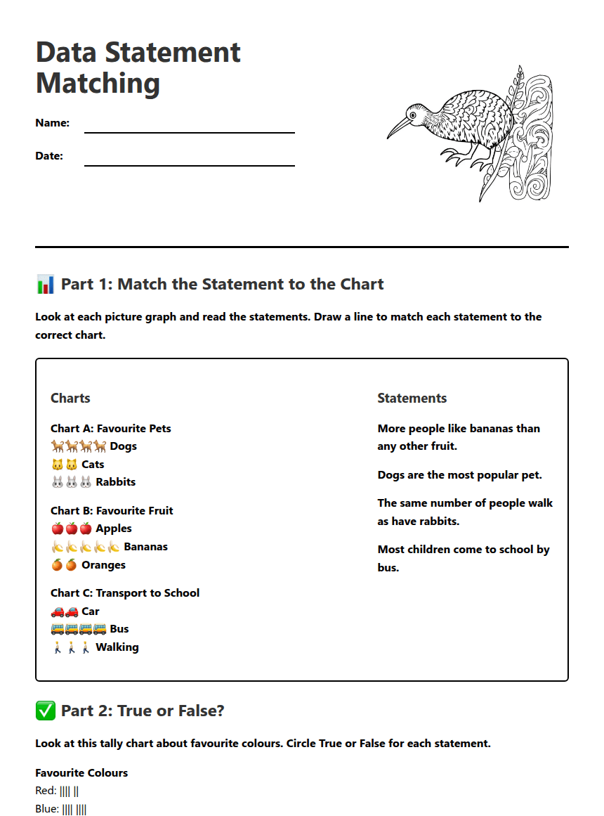 Data Statement Matching worksheet preview