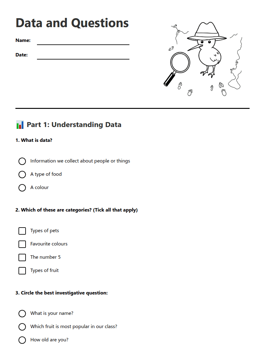 Data and Questions worksheet preview
