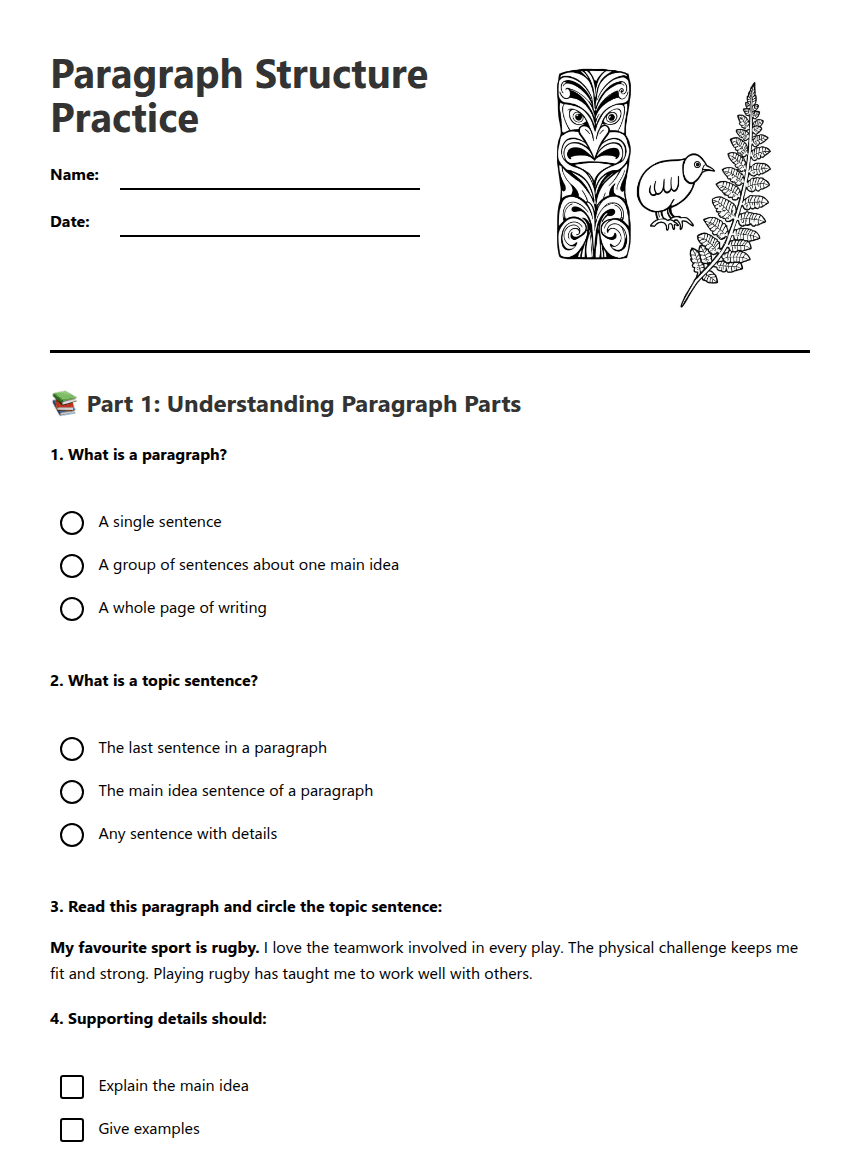 Paragraph Structure Practice worksheet preview