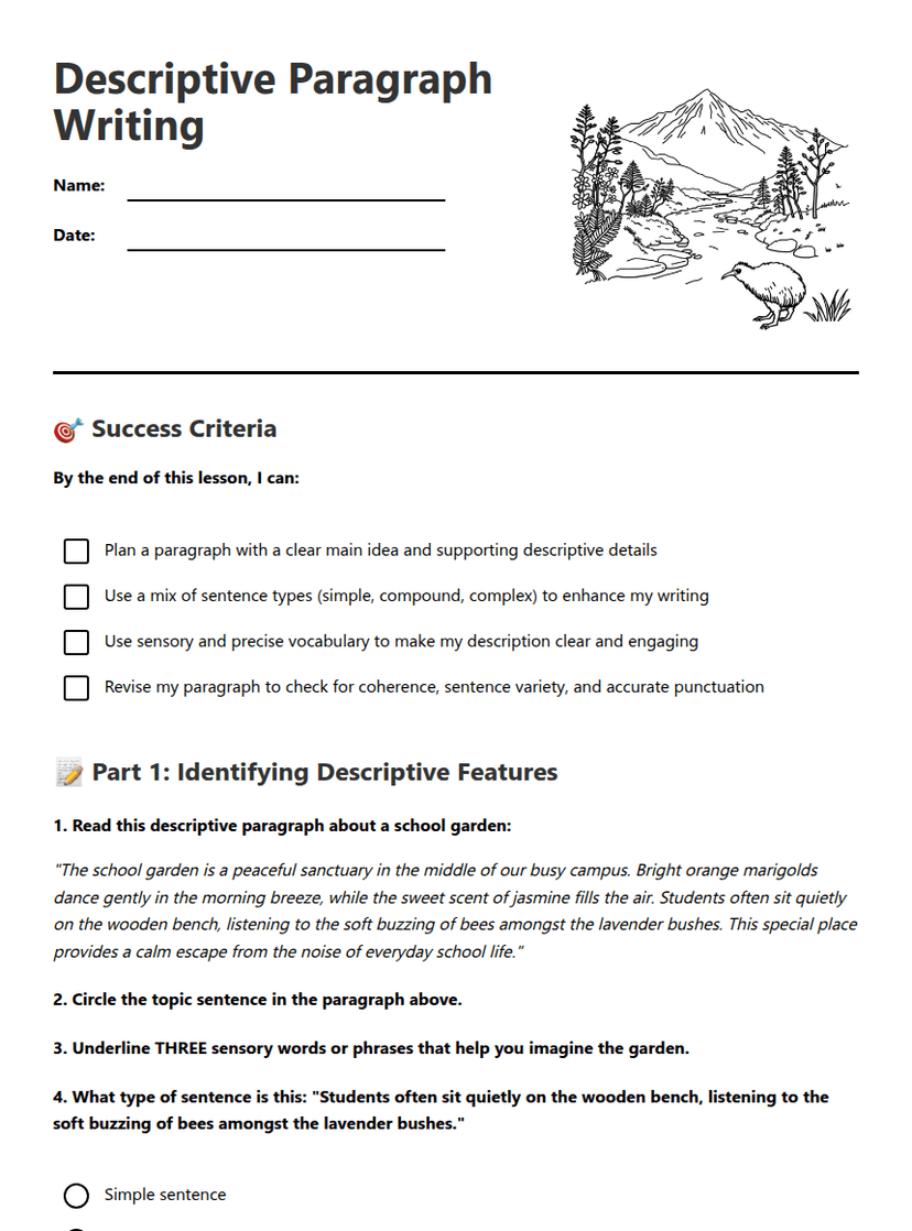 Descriptive Paragraph Writing