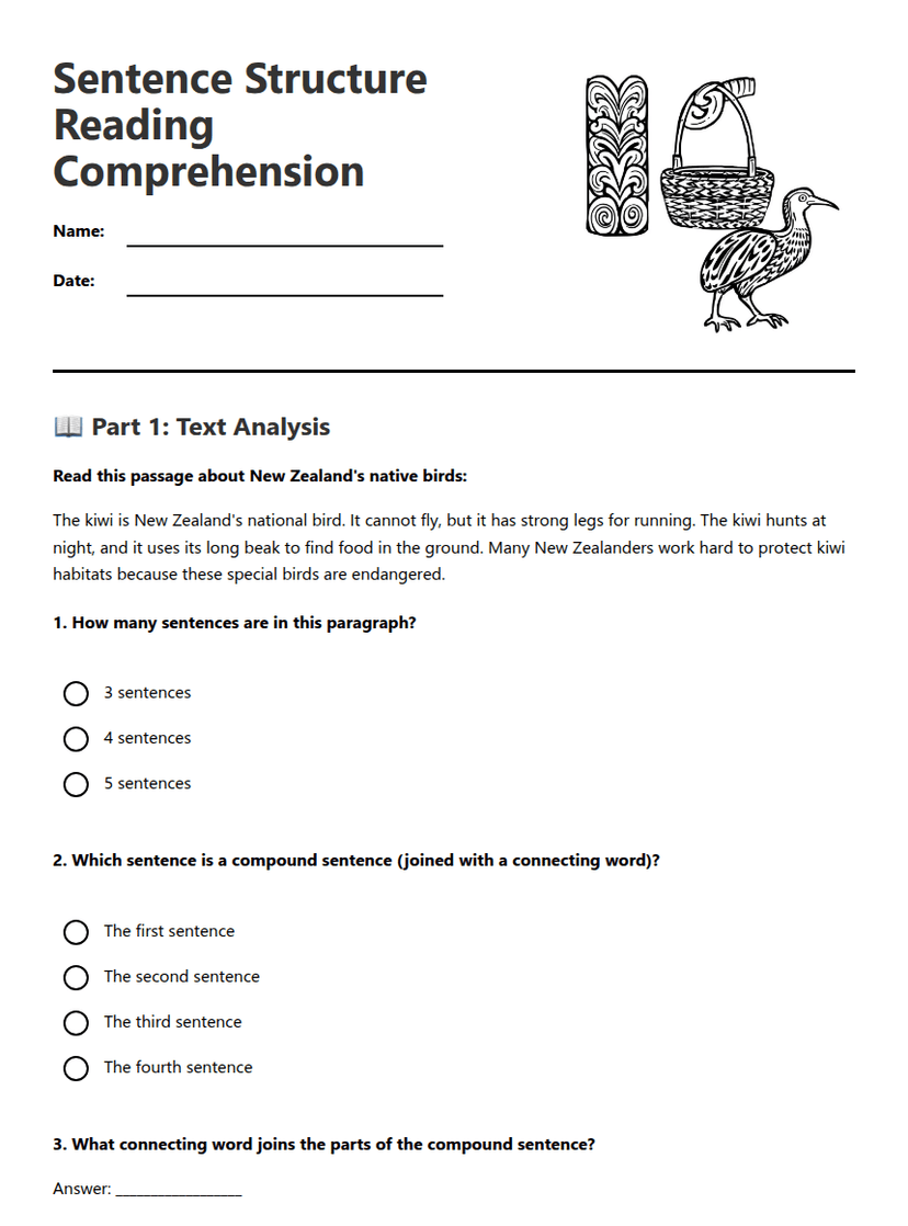 Sentence Structure Reading Comprehension