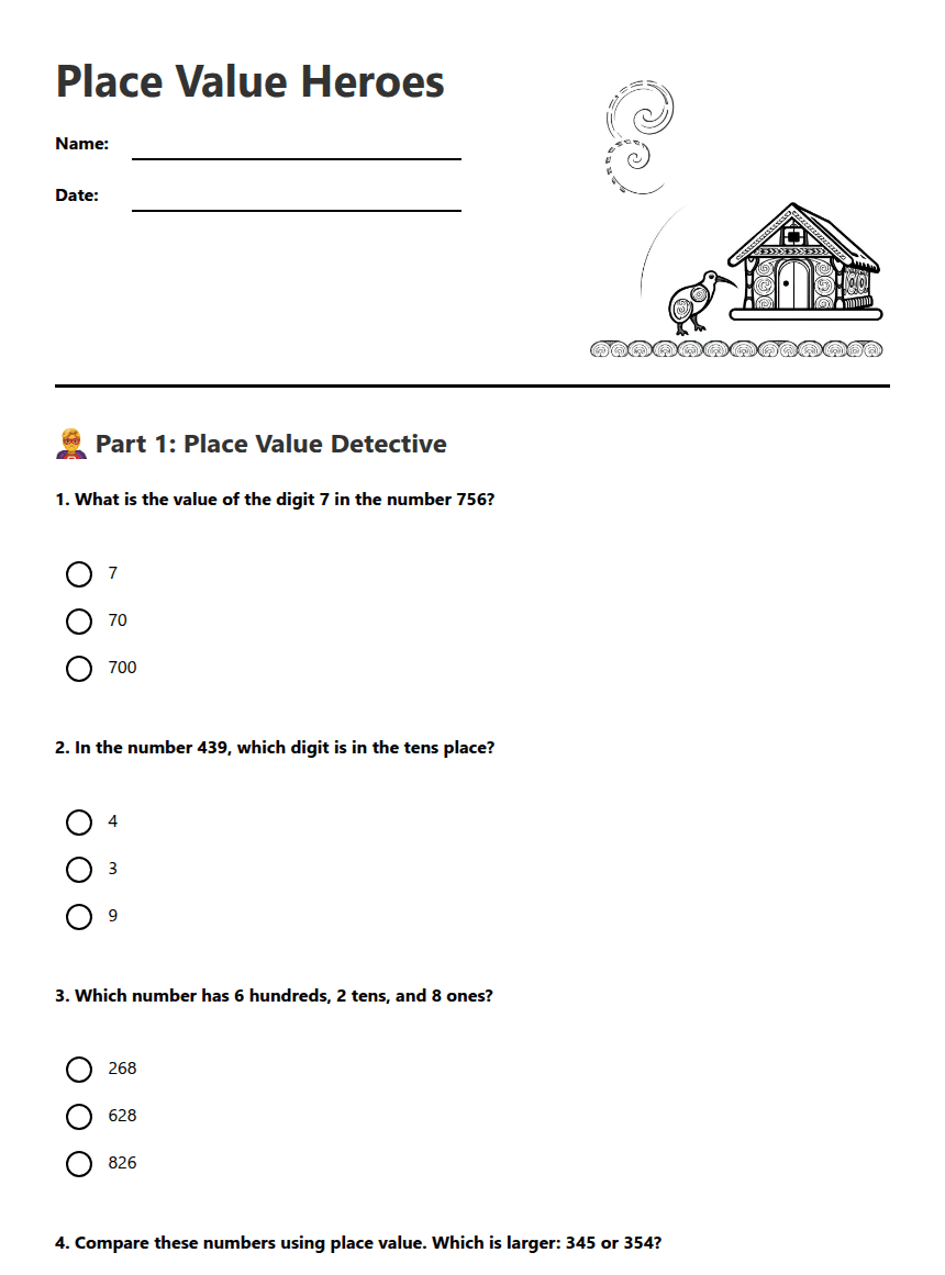Place Value Heroes worksheet preview