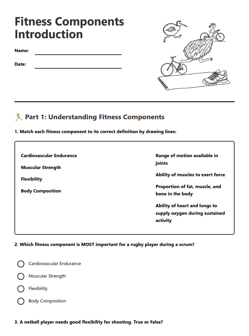 Fitness Components Introduction worksheet preview