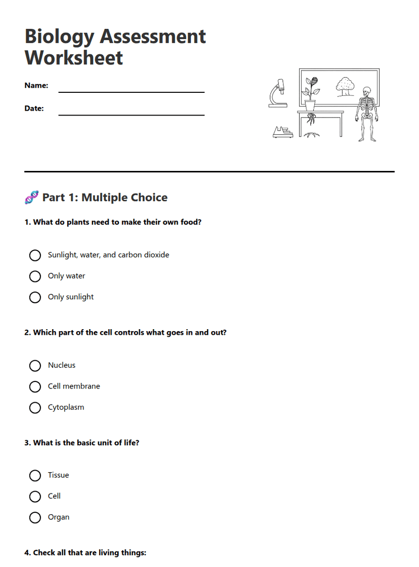Biology Assessment Worksheet