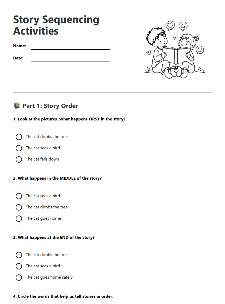 Story Sequencing Activities worksheet preview