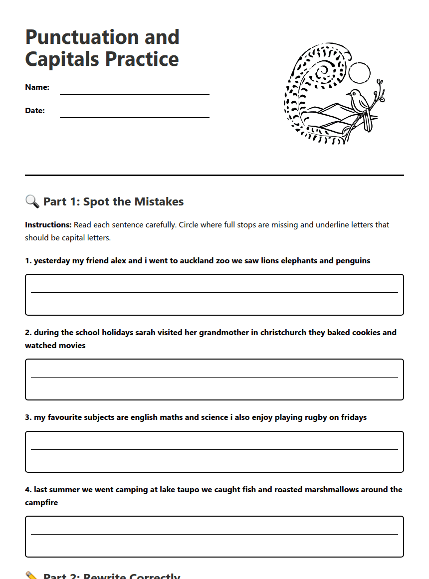 Punctuation and Capitals Practice worksheet preview