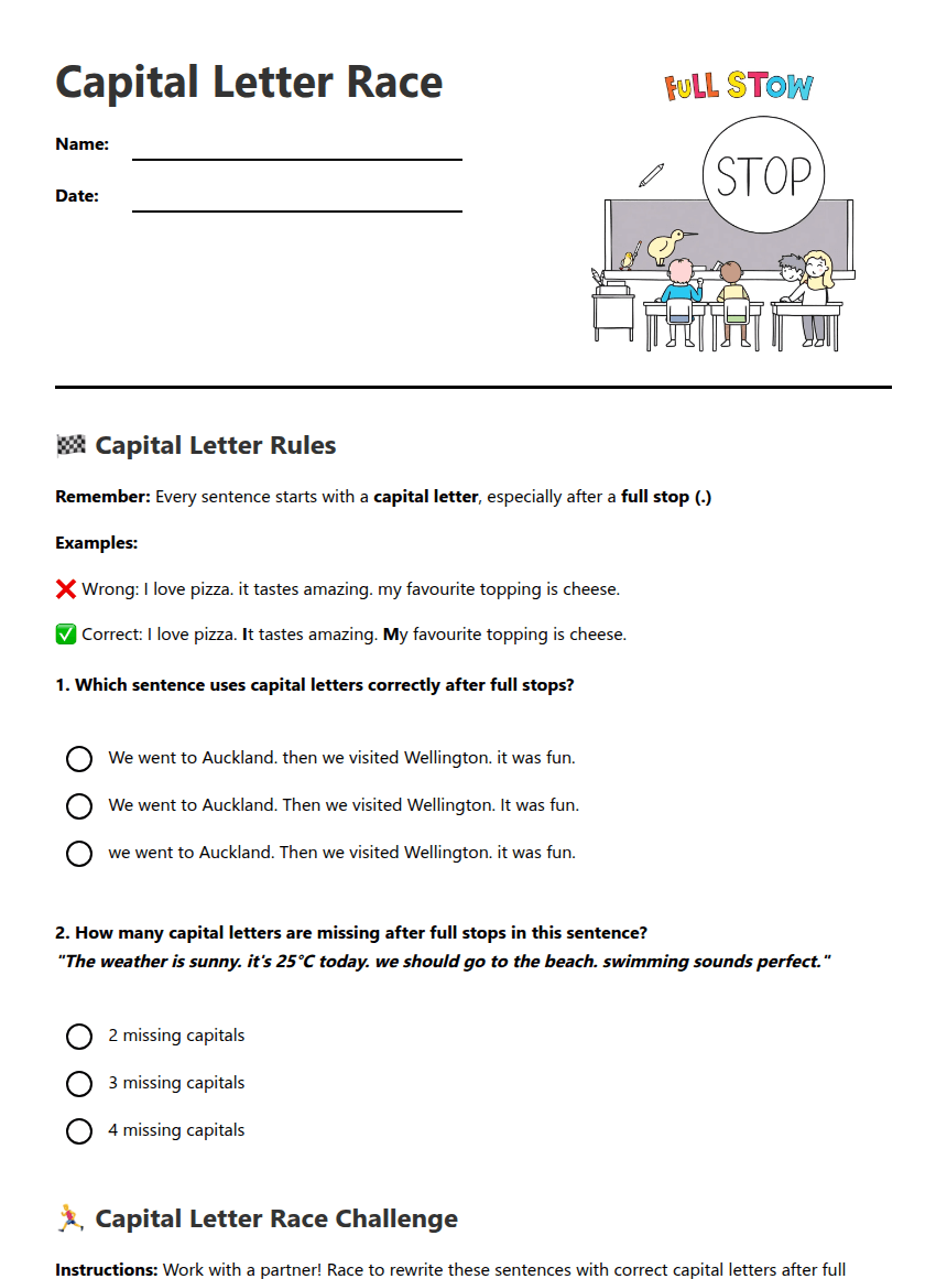 Capital Letter Race worksheet preview