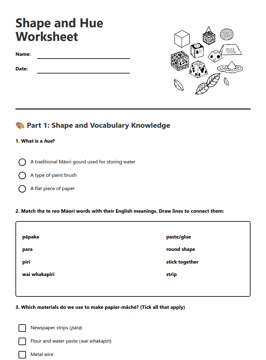 Shape and Hue Worksheet worksheet preview