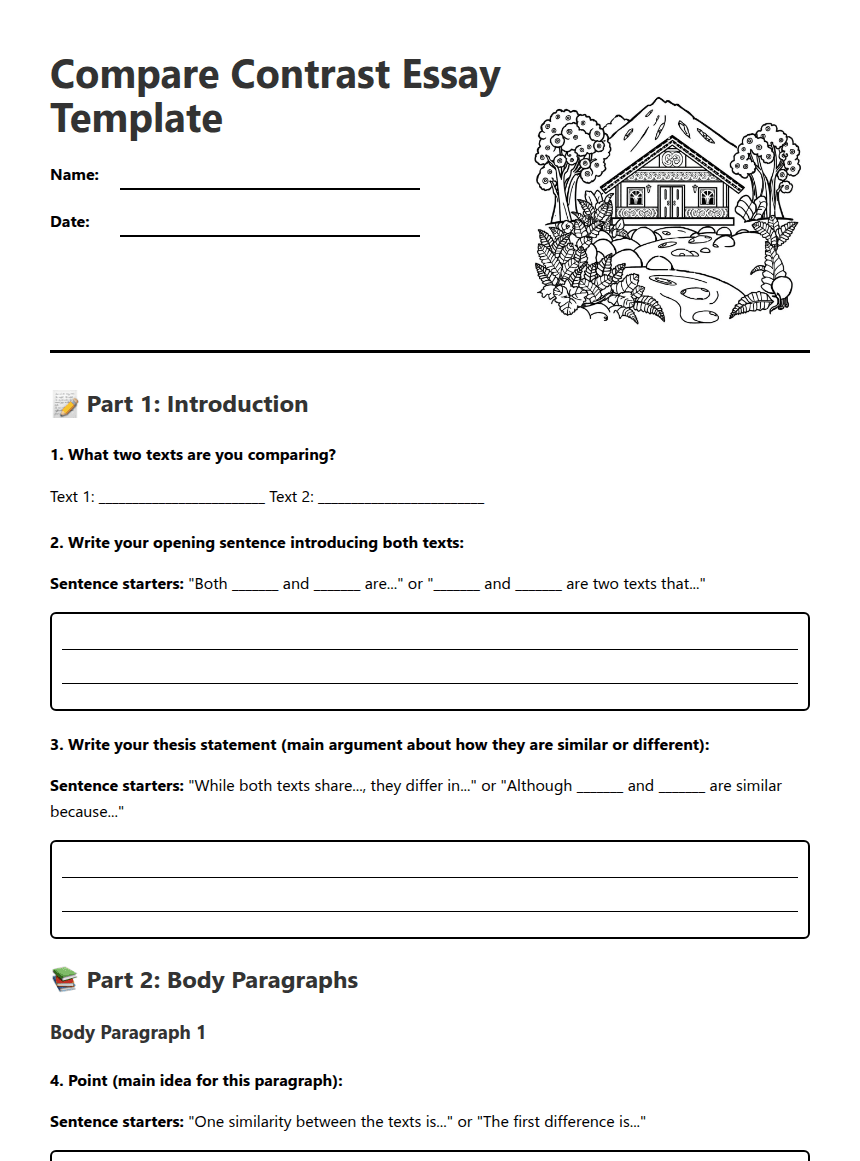 Compare Contrast Essay Template worksheet preview