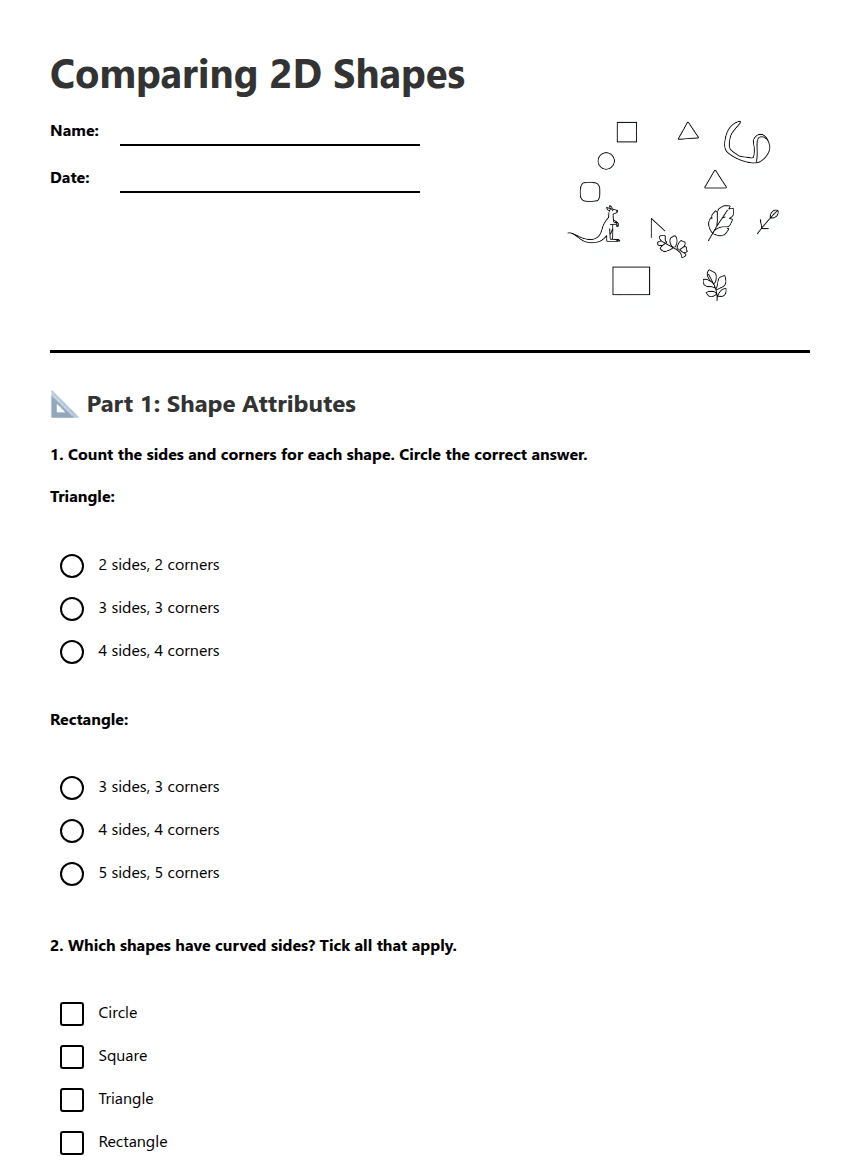 Comparing 2D Shapes worksheet preview