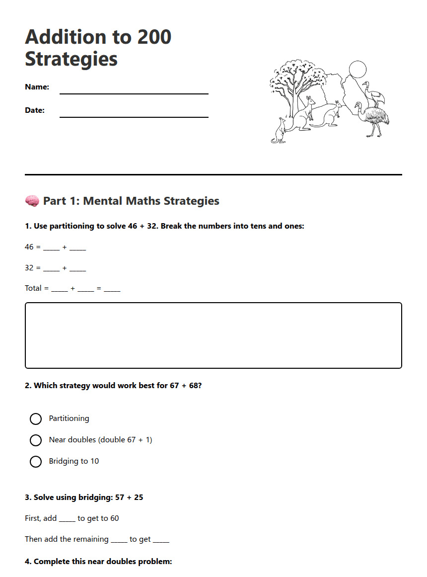 Addition to 200 Strategies worksheet preview