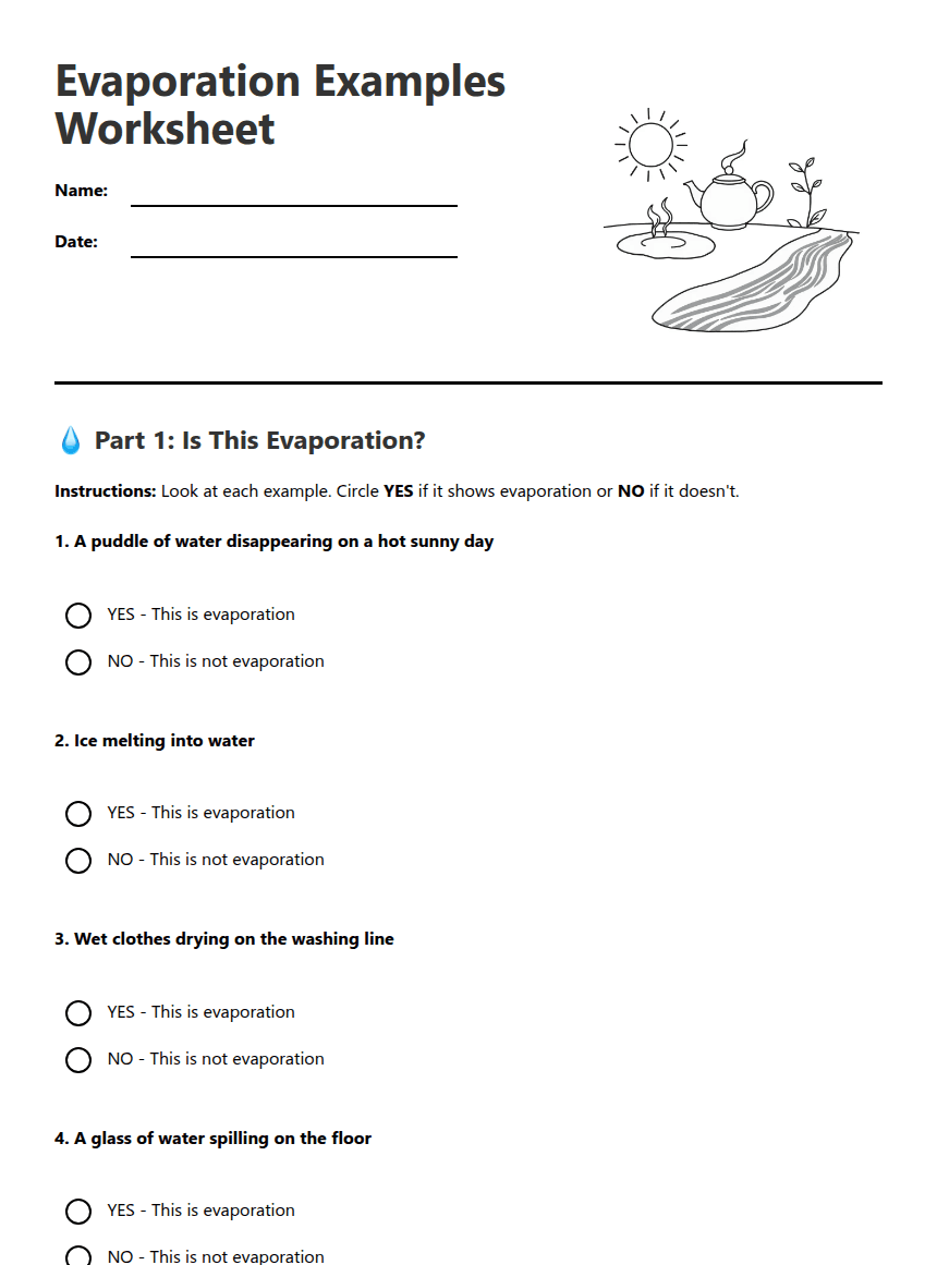 Evaporation Examples Worksheet worksheet preview