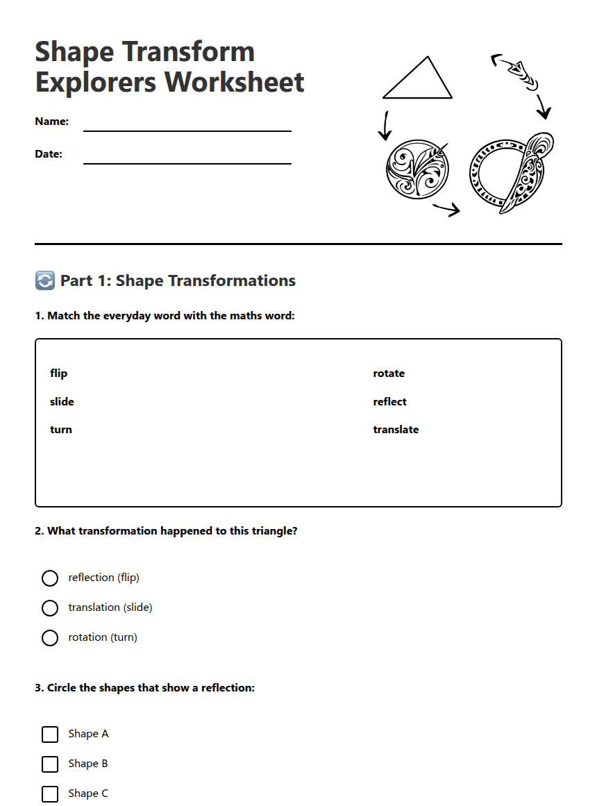 Shape Transform Explorers Worksheet worksheet preview