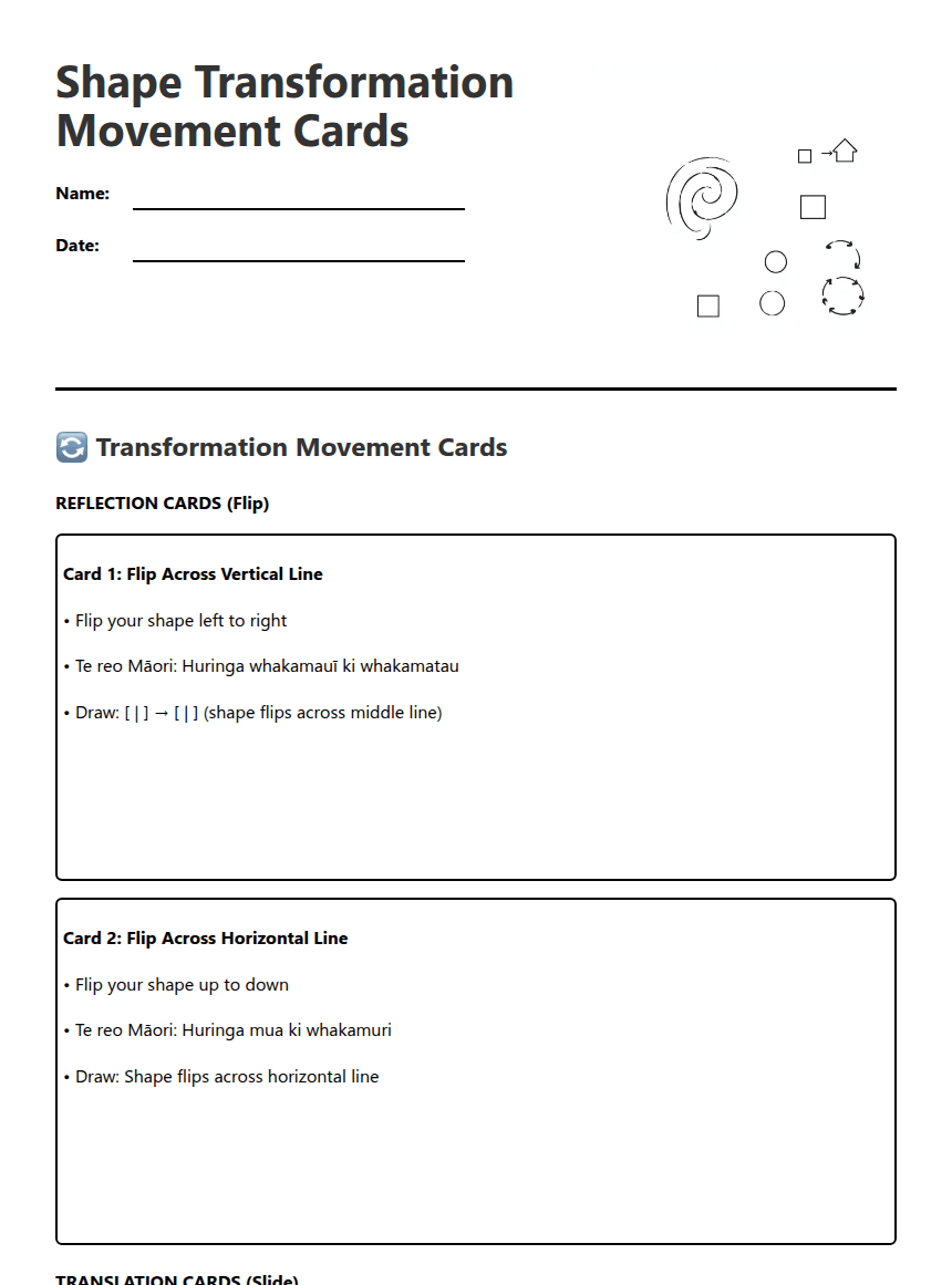 Shape Transformation Movement Cards worksheet preview