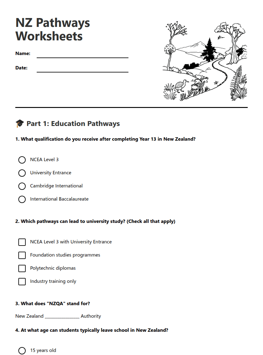 NZ Pathways Worksheets worksheet preview