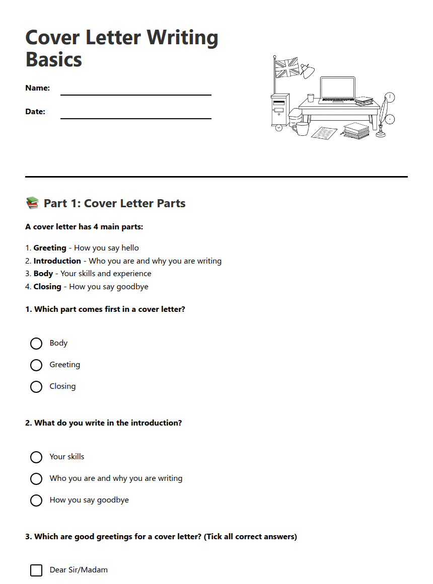 Cover Letter Writing Basics worksheet preview