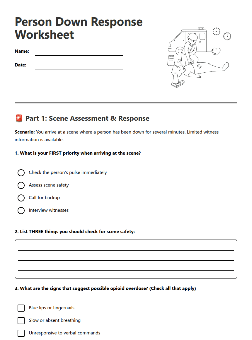 Person Down Response Worksheet worksheet preview